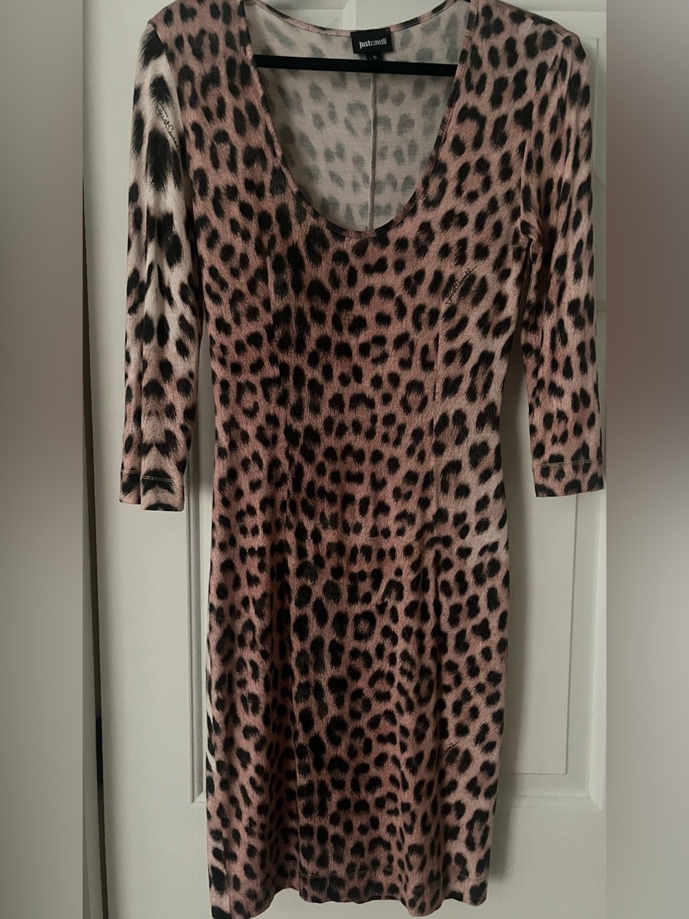 Just Cavalli Pink and Black Leopard-Print Bodycon Dress